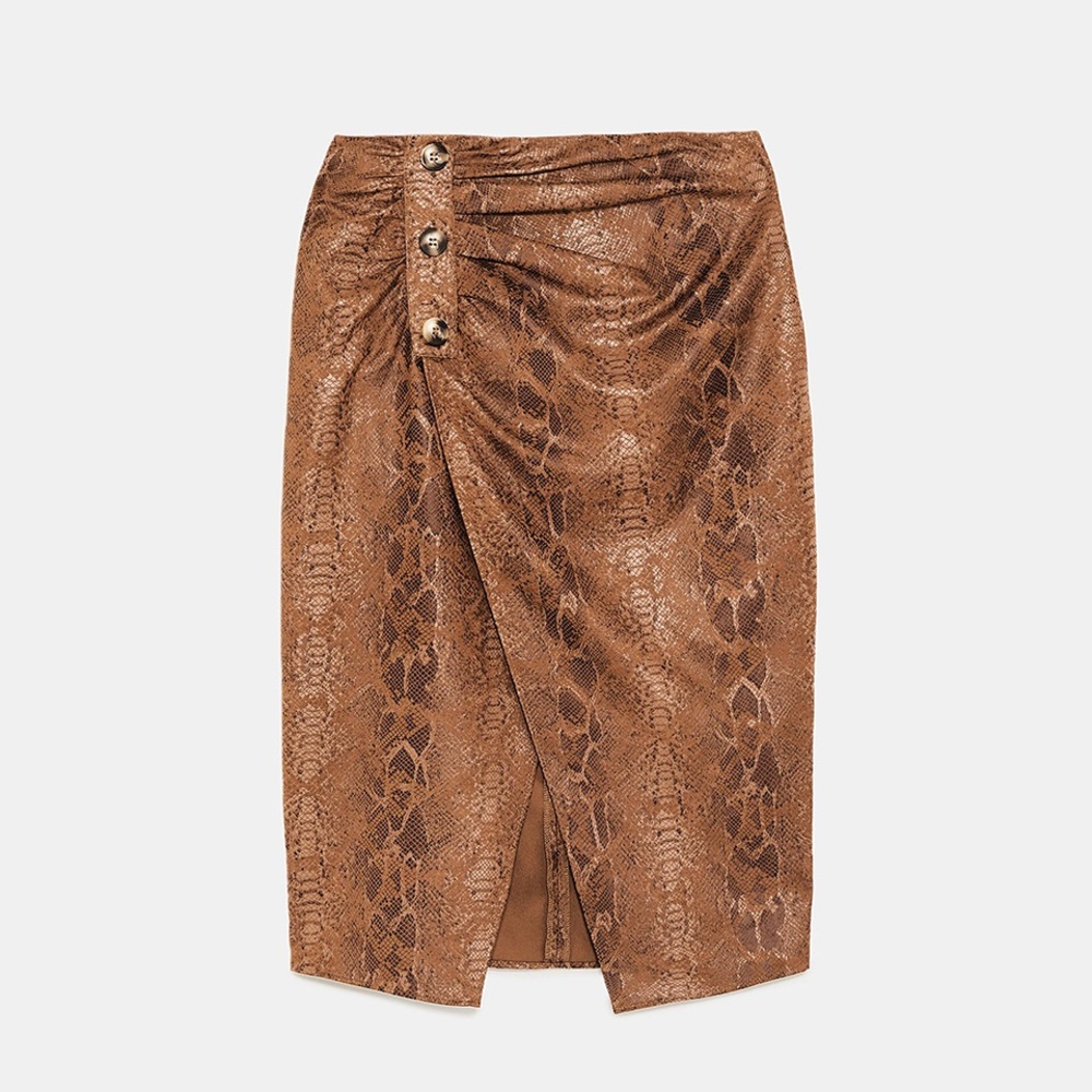 Gathered Snake Print Skirt